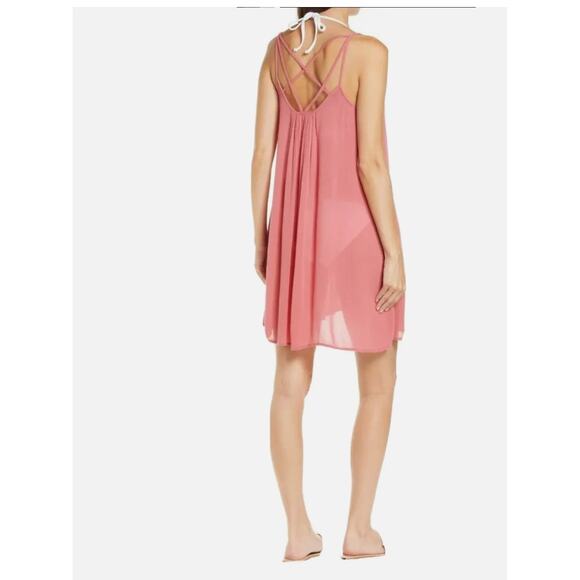 Elan Mauve Pink Strappy Mini Flowy Crinkle Cover Up Sundress – Size Medium NEW - Picture 2 of 12